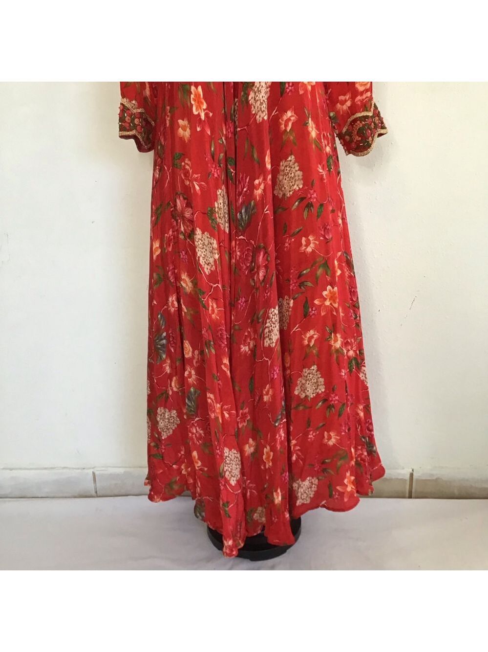 Susan by Sangeeta Women Elegant Flowing Red Floral Maxi Dress M - Picture 6 of 15